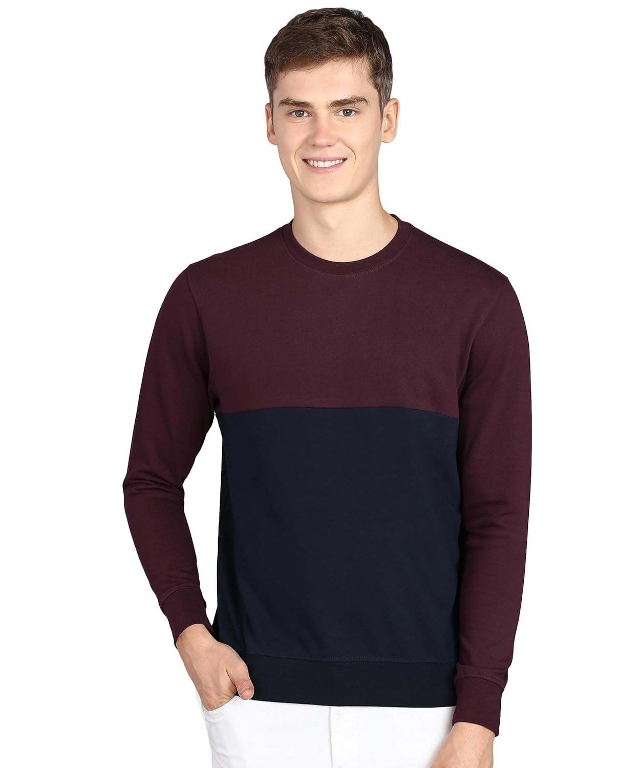 Buy Online Alan Jones Clothing Men's Crew Neck Colorblock Pure Cotton Sweatshirt