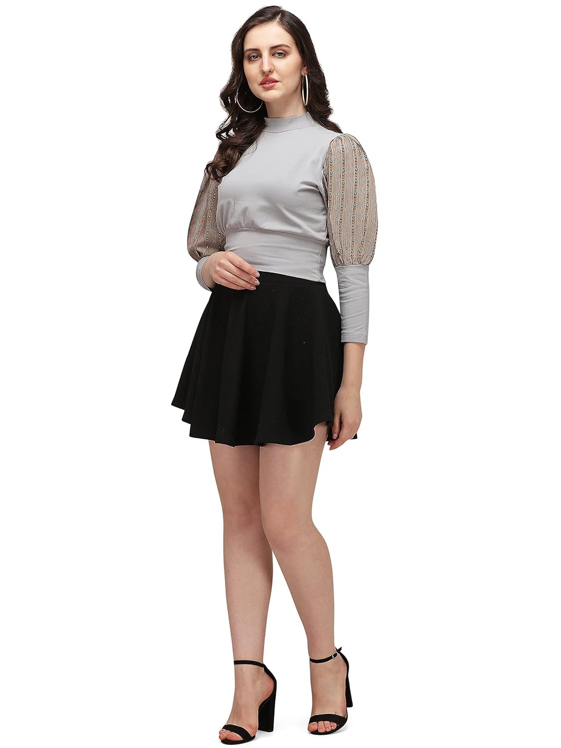 GRECIILOOKS Women Cotton Casual Regular Fit Top (Grey , Large)