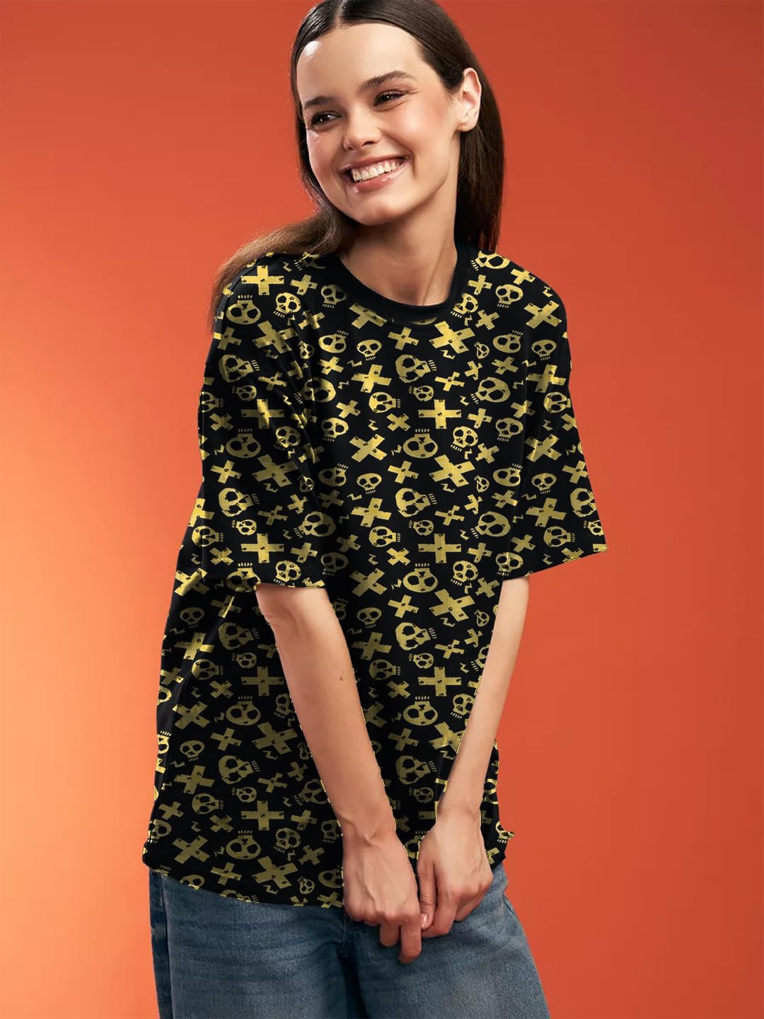 LEOTUDE Women's Short Sleeve with Round Neck, Oversized Longline Drop Shoulder T-Shirt