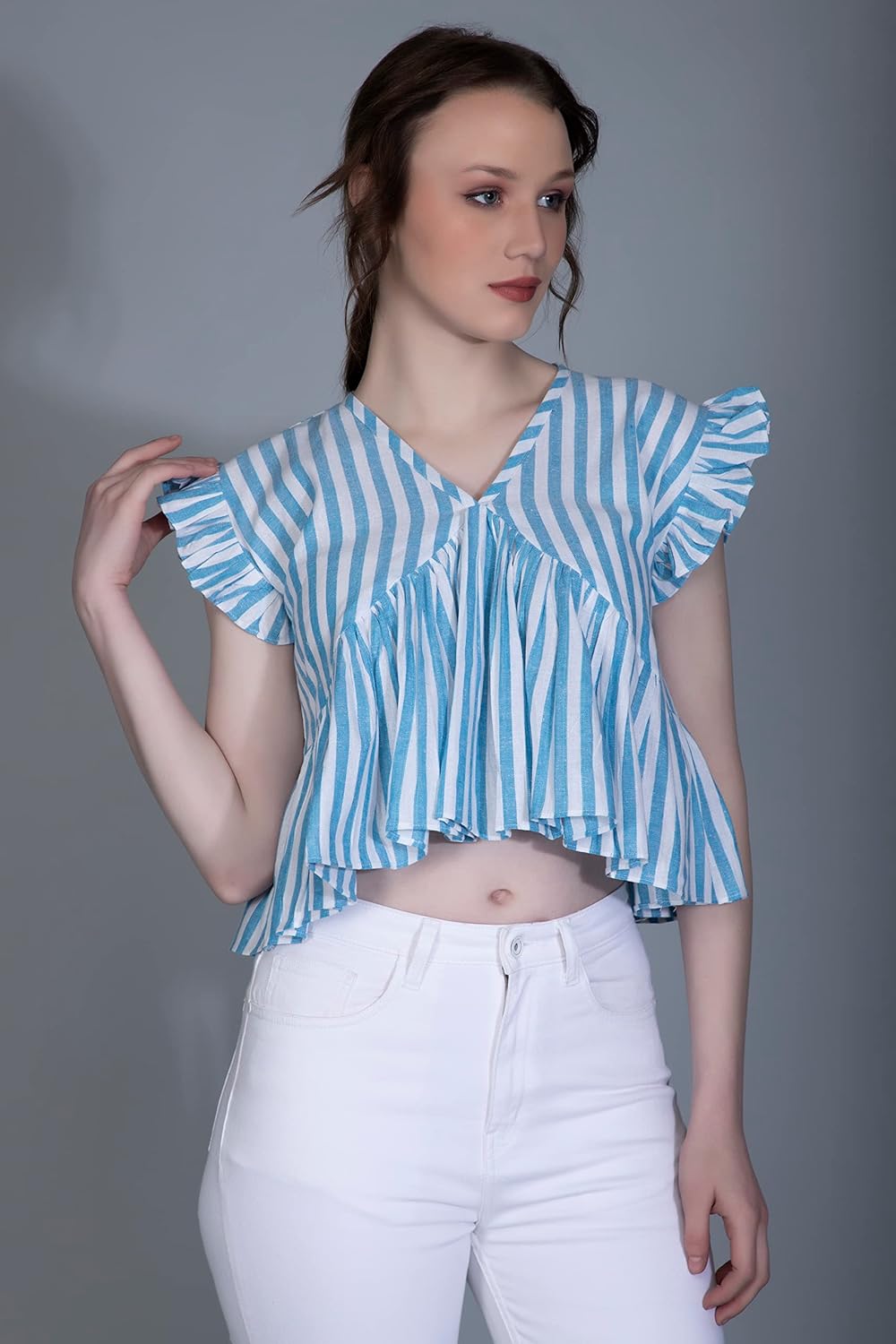 GRECIILOOKS Tops for Women - Cotton Lining Pattern Stitched Regular Fit T-Shirt