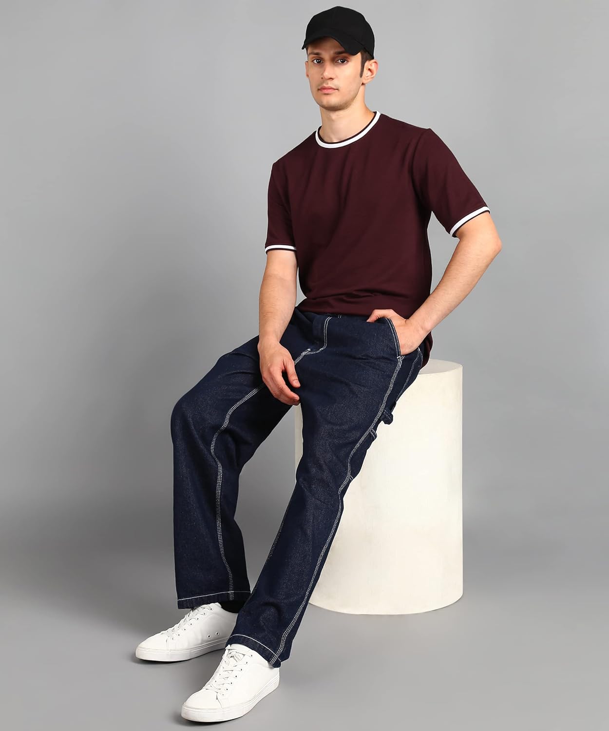 Alan Jones Clothing Men's Self Design Cotton Regular Fit T-Shirt-5