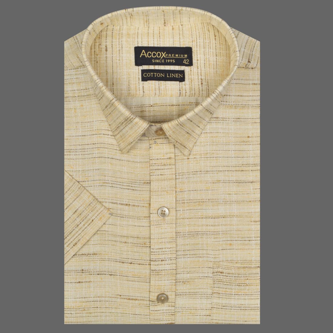 Accox Men's Cotton Linen Plain Formal Shirt (B0CVQN7BR7)