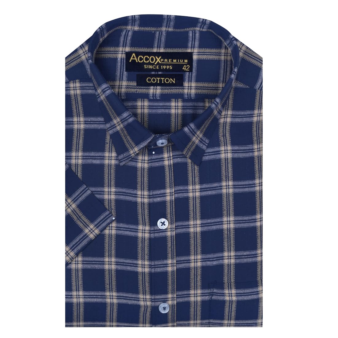 Accox Men's Cotton Checkered Formal Shirt (B0D7Z92GKM)