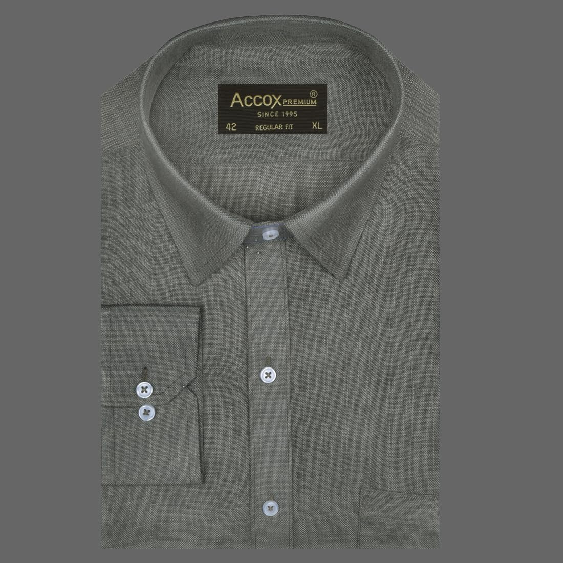 ACCOX Men's Breathable Cotton Linen Full Sleeves Regular Fit Plain Formal Shirt for Men (S_GCR374)