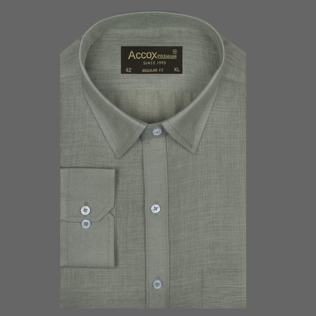 ACCOX Men's Breathable Cotton Linen Full Sleeves Regular Fit Plain Formal Shirt for Men (S_GCR369)