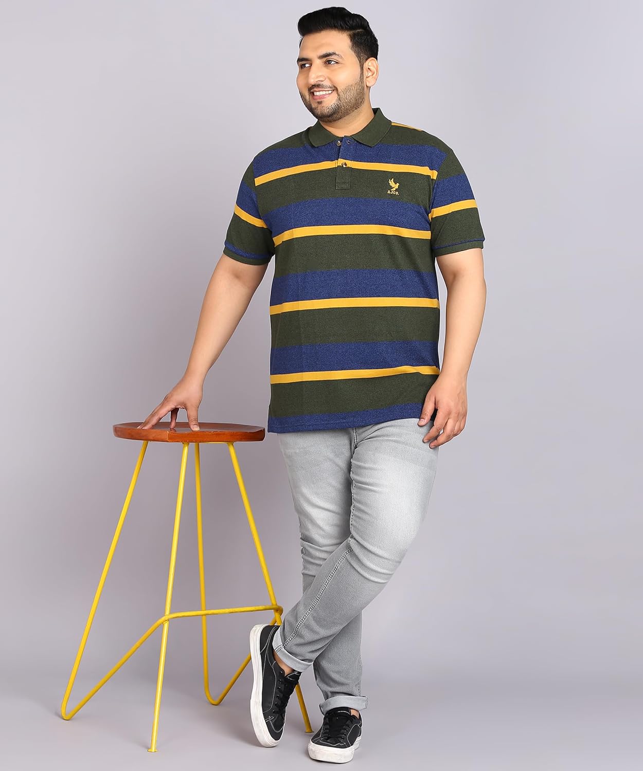 Alan Jones Clothing Striped Polo Collar Regular Fit T-Shirt for Plus Size Men-3