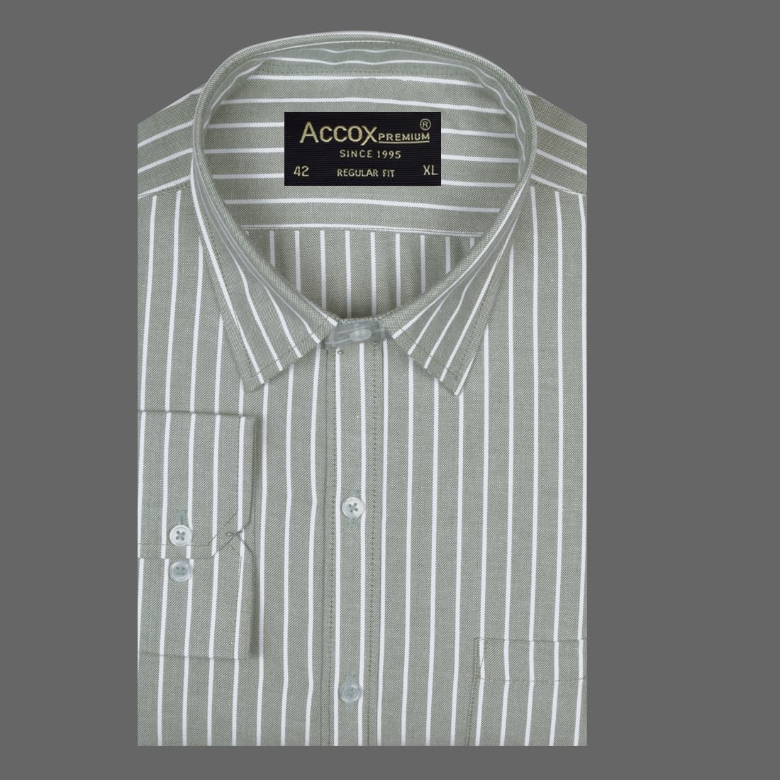 ACCOX Men's Breathable Cotton Full Long Sleeves Striped Regular Fit Formal Shirt for Men (O_GCR383)