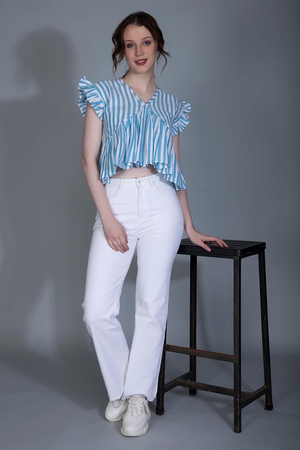 GRECIILOOKS Tops for Women - Cotton Lining Pattern Stitched Regular Fit T-Shirt