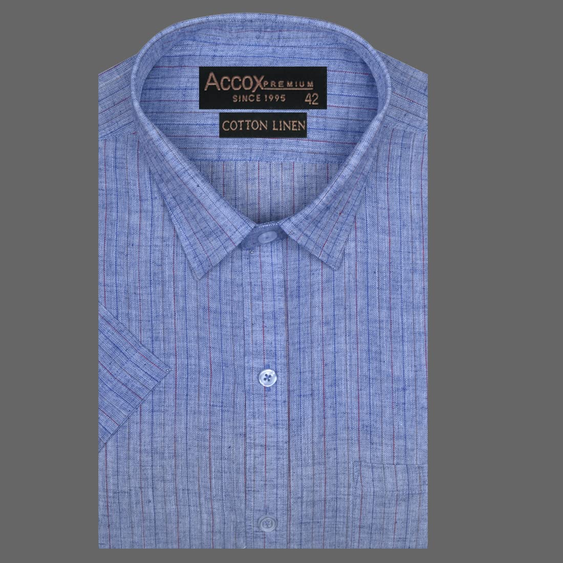 Accox Men's Cotton Linen Striped Formal Shirt (B0BVHZK5ZQ)