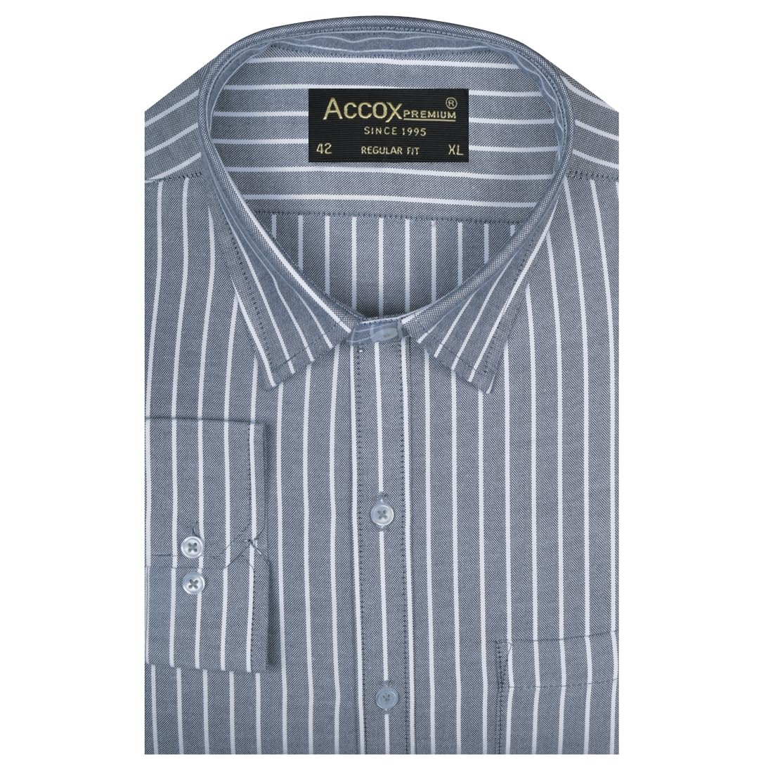 ACCOX Men's Breathable Cotton Full Long Sleeves Striped Regular Fit Formal Shirt for Men (O_GCR387)