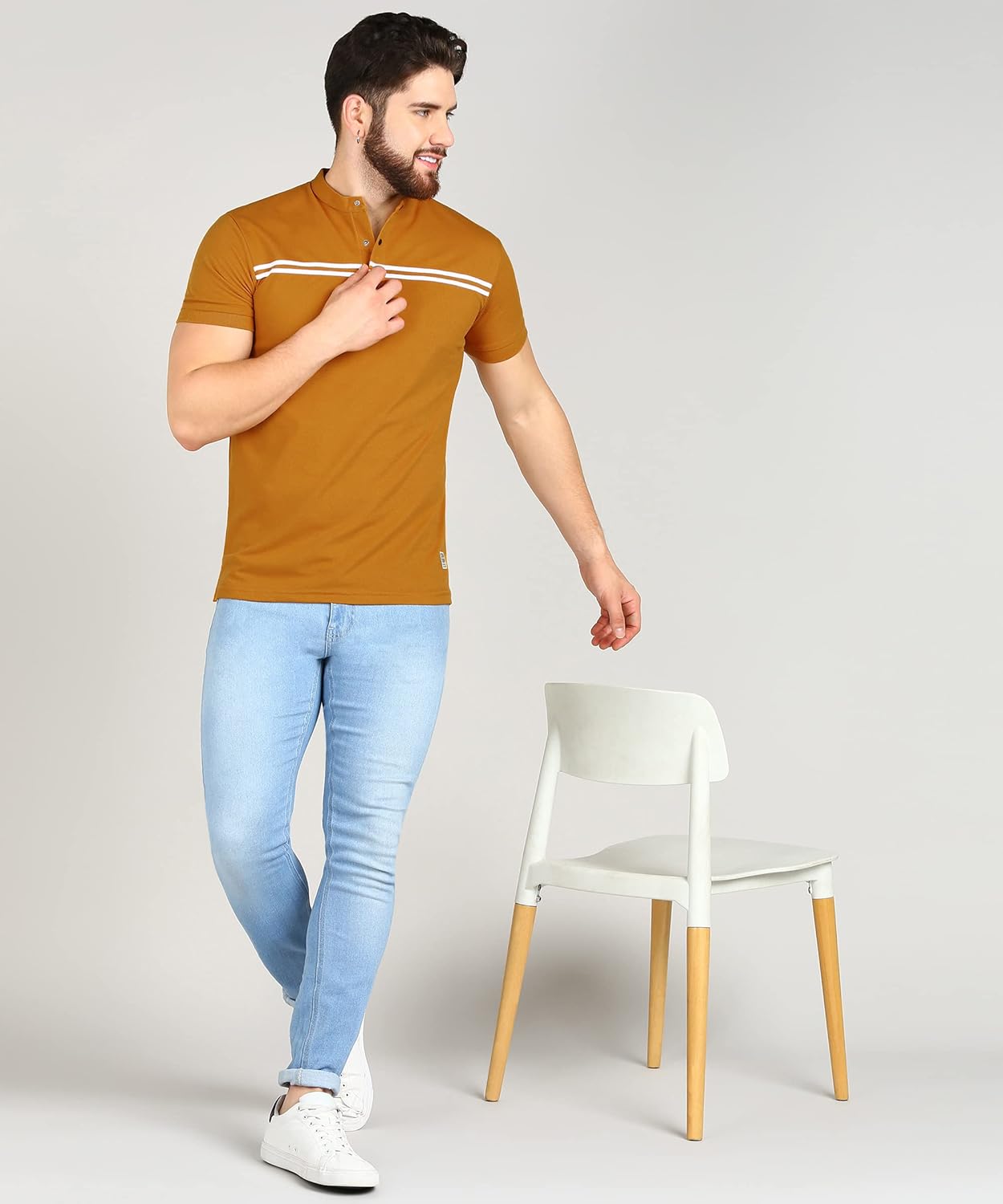 Alan Jones Clothing Men's Mandarin Collar Solid Polo Slim Fit T-Shirt-3