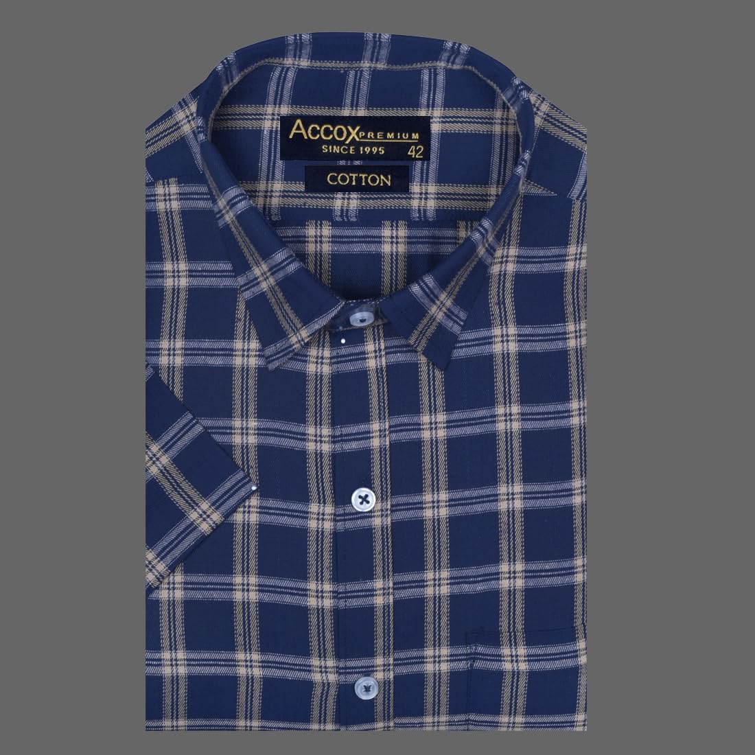 Accox Men's Cotton Checkered Formal Shirt (B0D7Z92GKM)