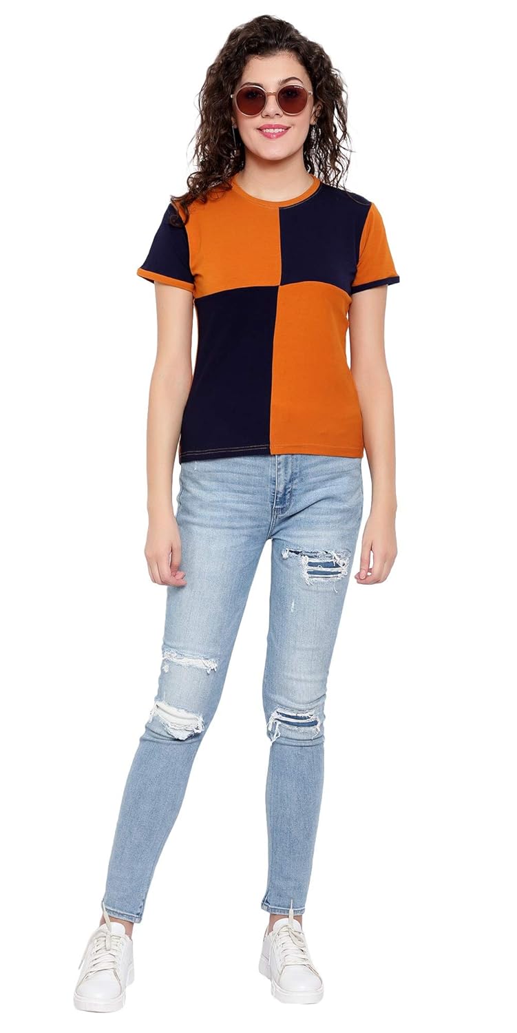 GRECIILOOKS Women's New Check Plain Lycra 3/4 Sleeve Regular Fit Top