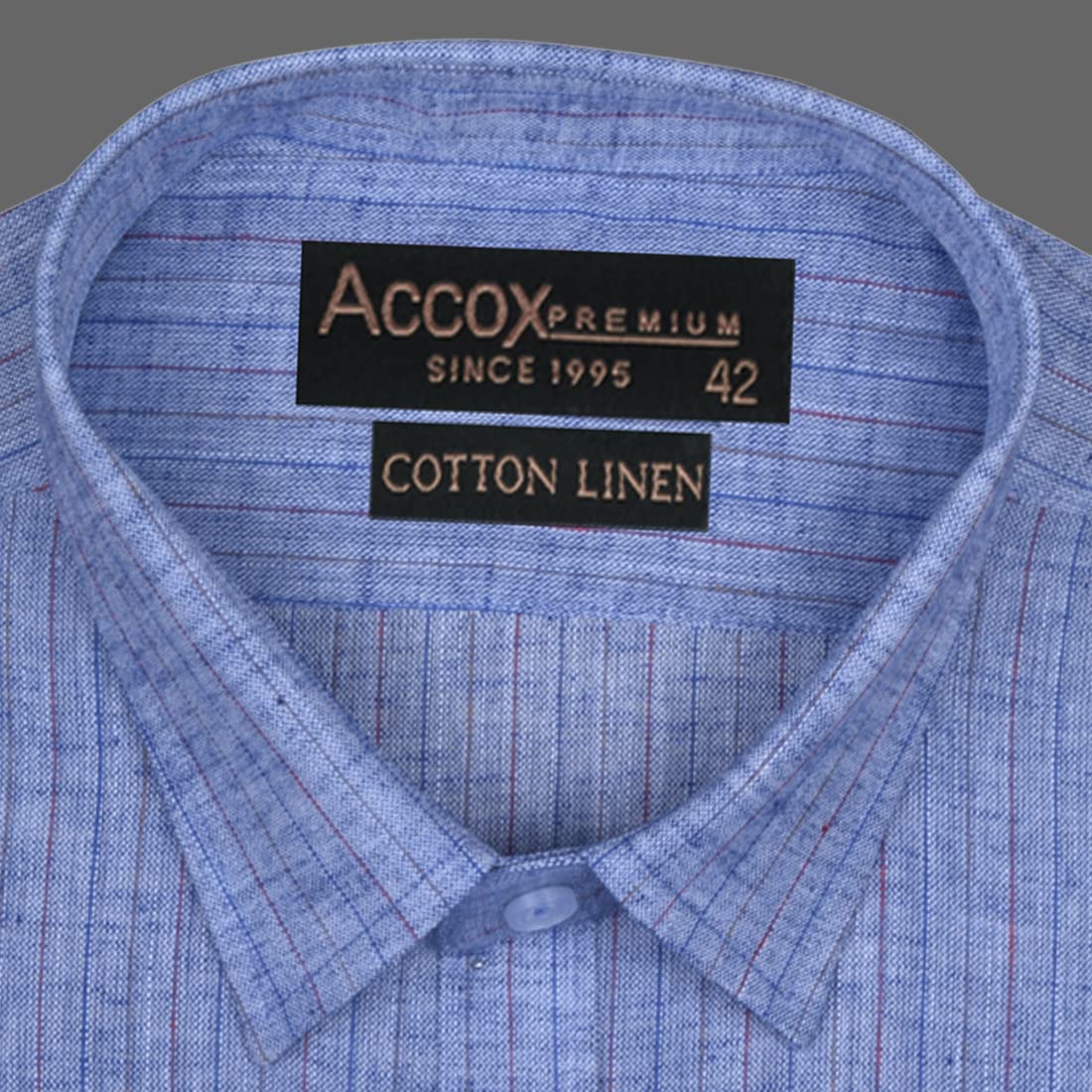 Accox Men's Cotton Linen Striped Formal Shirt (B0BVHZK5ZQ)