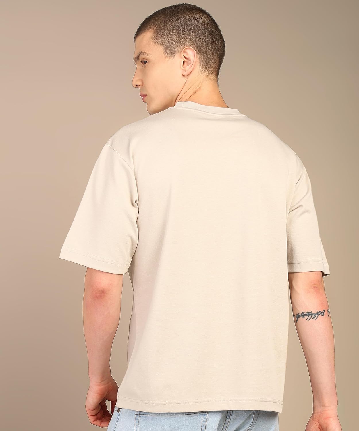 Alan Jones Clothing Men Cotton Crew Neck Half Sleeve Oversized Regular Fit T-Shirt-4