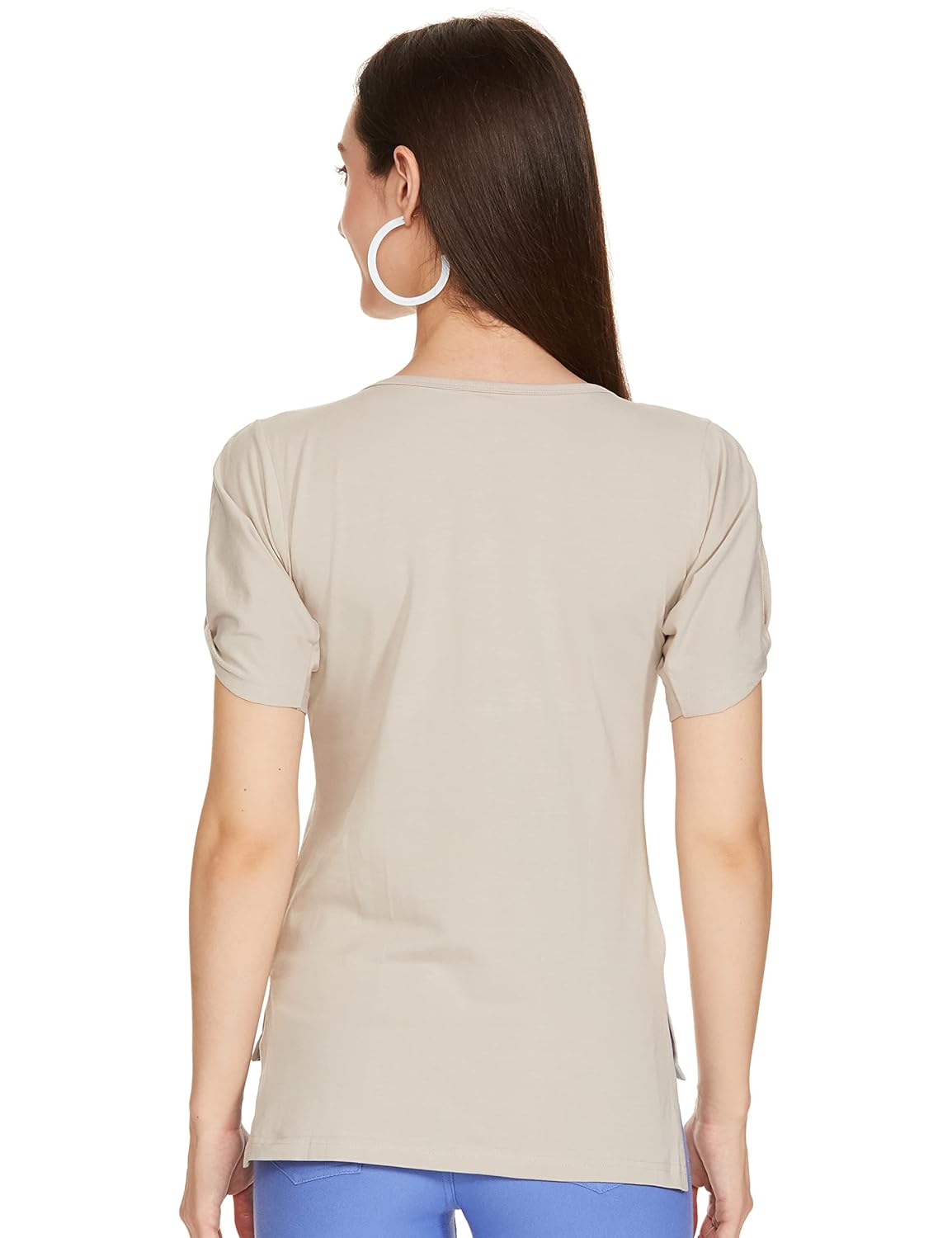 GRECIILOOKS Women's Regular Fit Printed Top T-Shirt (1_Beige S), Small