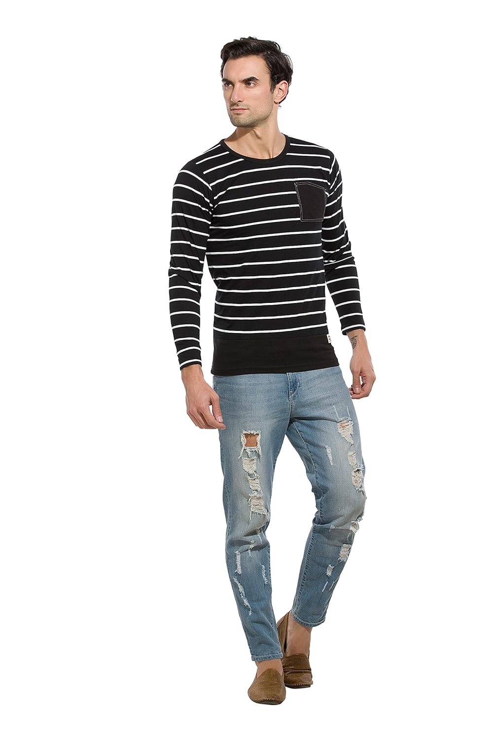 Alan Jones Clothing Men's Cotton Full Sleeves Striped Slim Fit T-Shirt-4