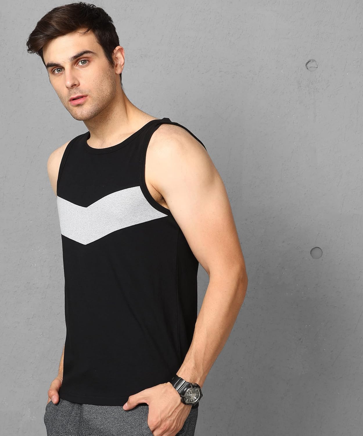 Alan Jones Clothing - Men's Cotton Colorblocked Sleeveless Regular Fit T-shirt-2