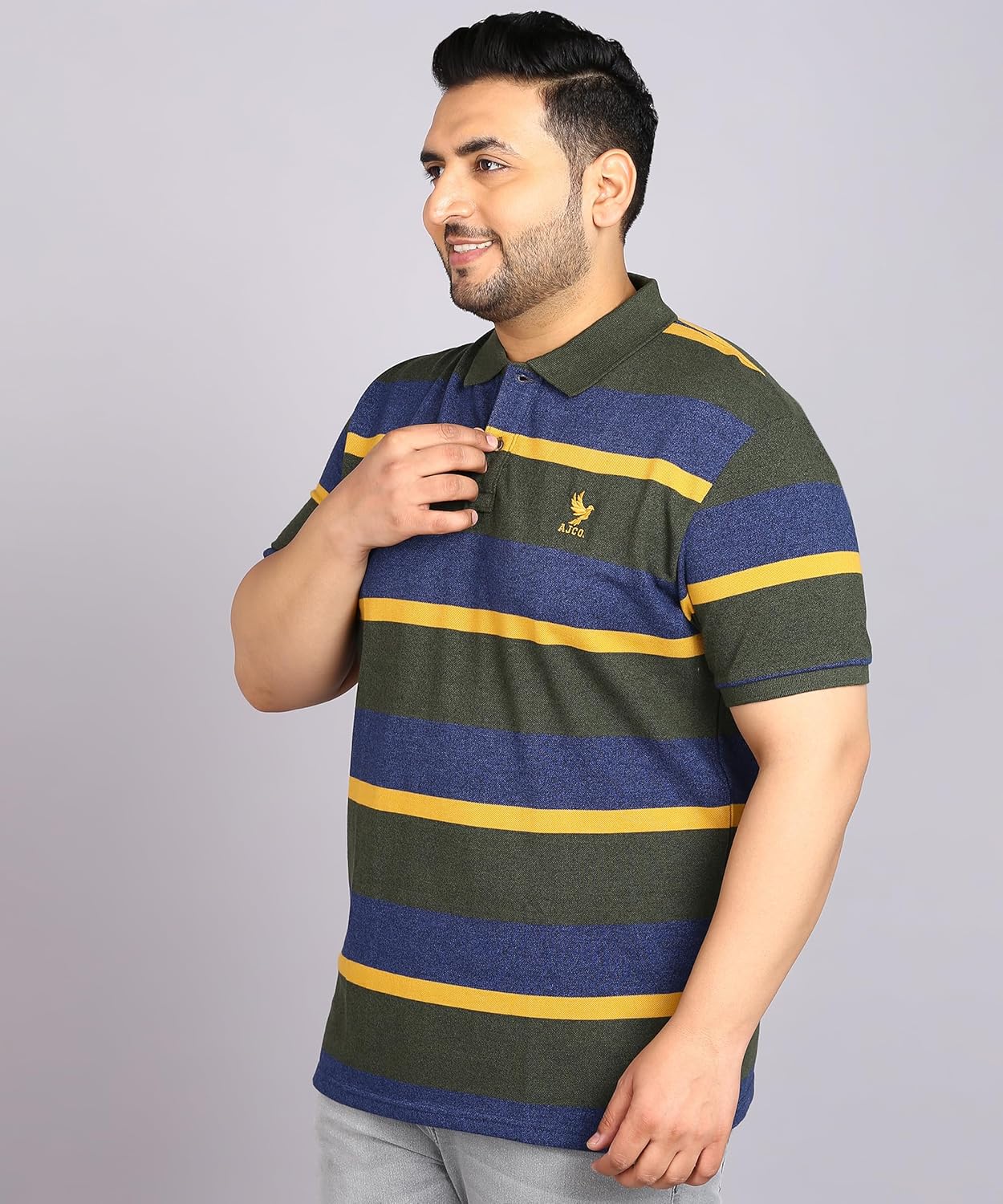 Alan Jones Clothing Striped Polo Collar Regular Fit T-Shirt for Plus Size Men-2