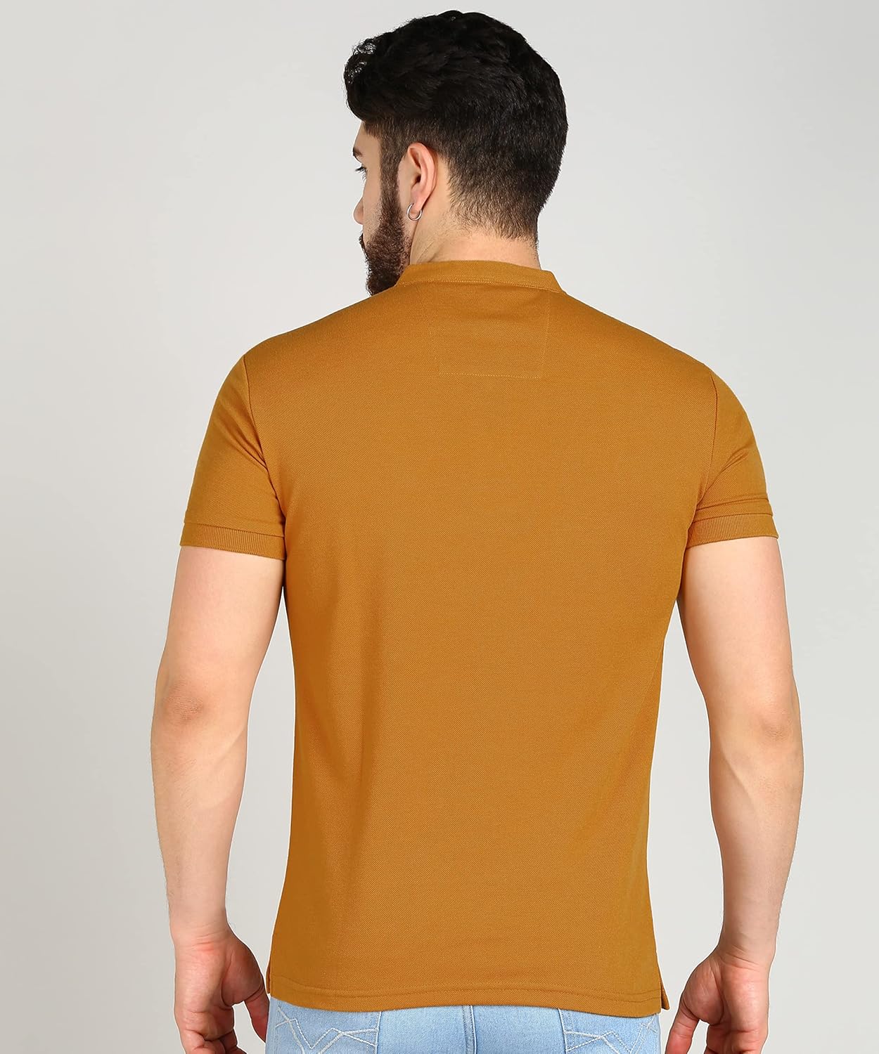 Alan Jones Clothing Men's Mandarin Collar Solid Polo Slim Fit T-Shirt-5