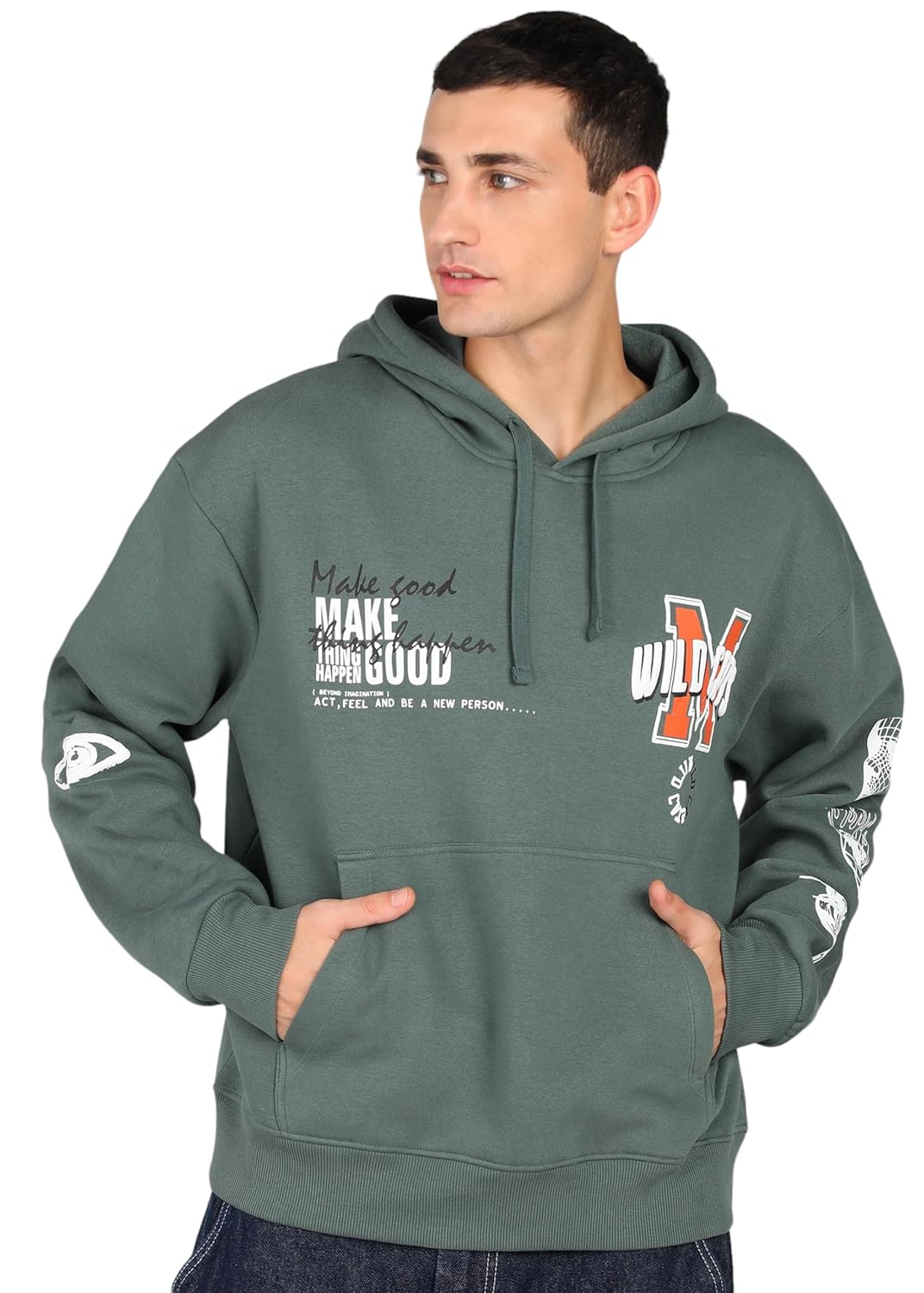 Buy Online Alan Jones Clothing Men's Cotton Blend Abstract Print Hoodies