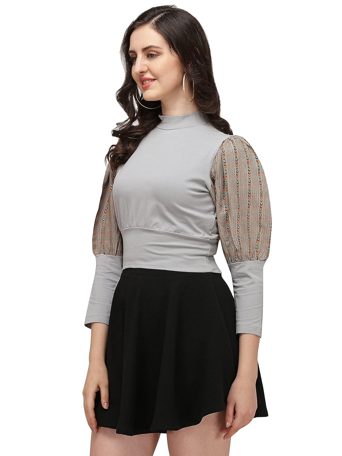 GRECIILOOKS Women Cotton Casual Regular Fit Top (Grey , Large)