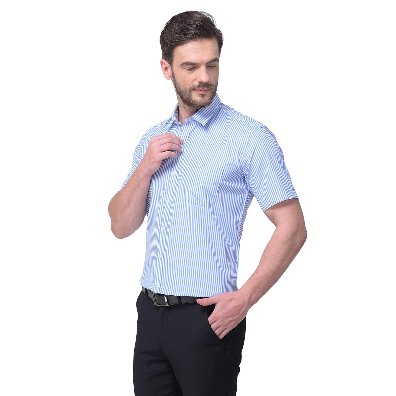 Accox Men's Cotton Striped Formal Shirt (B0855S5W2M)