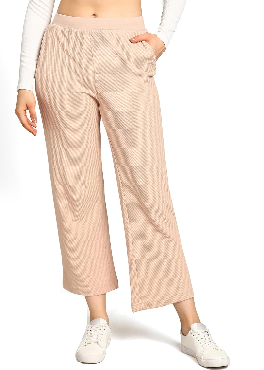 Alan Jones Clothing Women's Solid Stretch Waffle Straight Pants