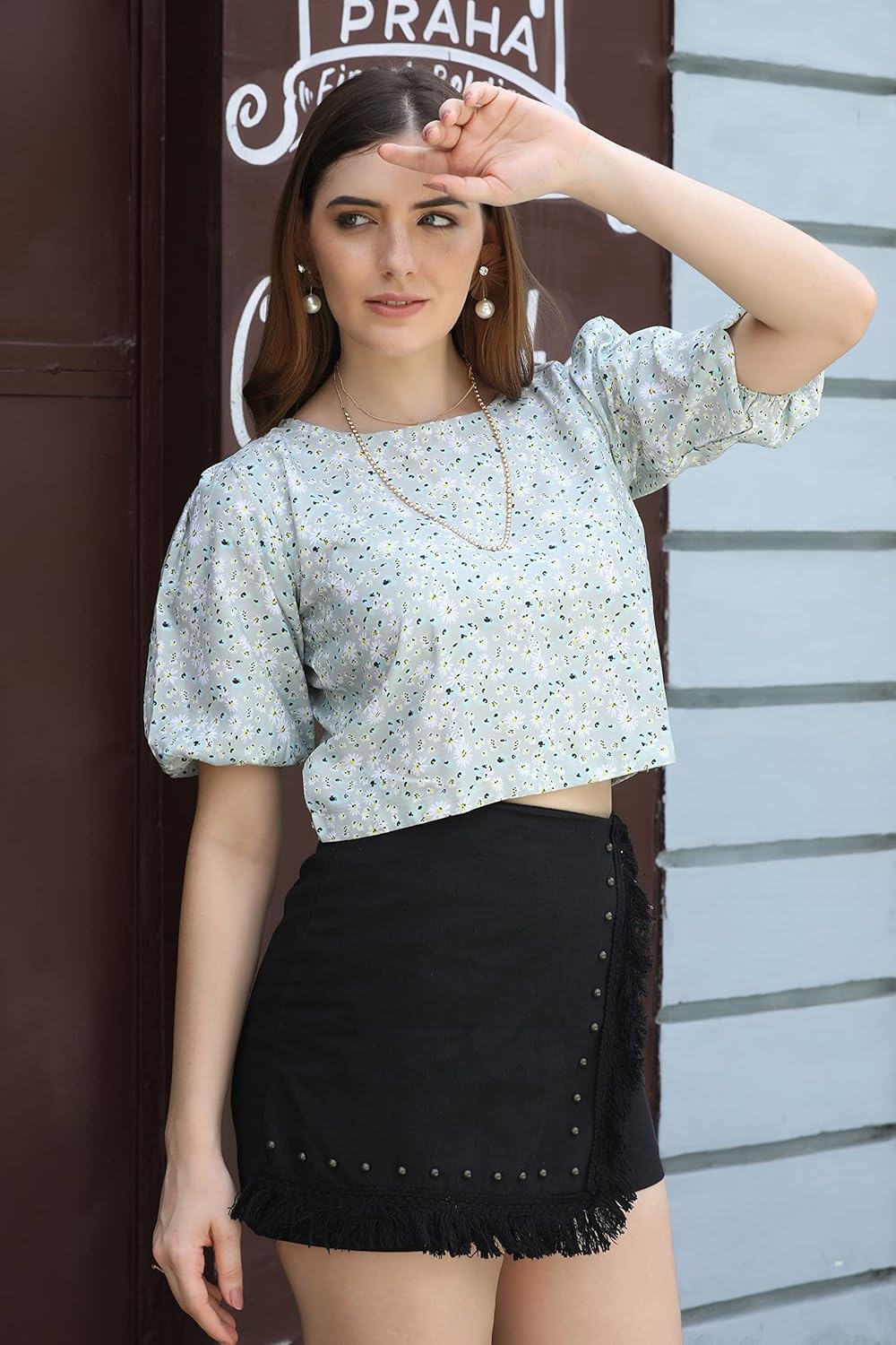 GRECIILOOKS Women's Tie-Dye Puff Sleeve Tops for Women