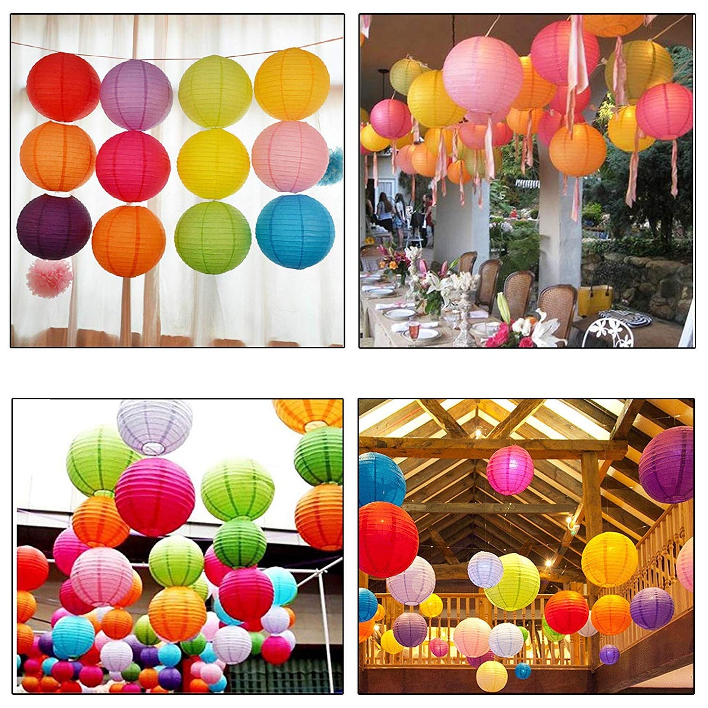 3A Featuretail Hanging Lantern Rice Paper Ball Lamp Shade (12inch, Mix Colour) - Pack of 5