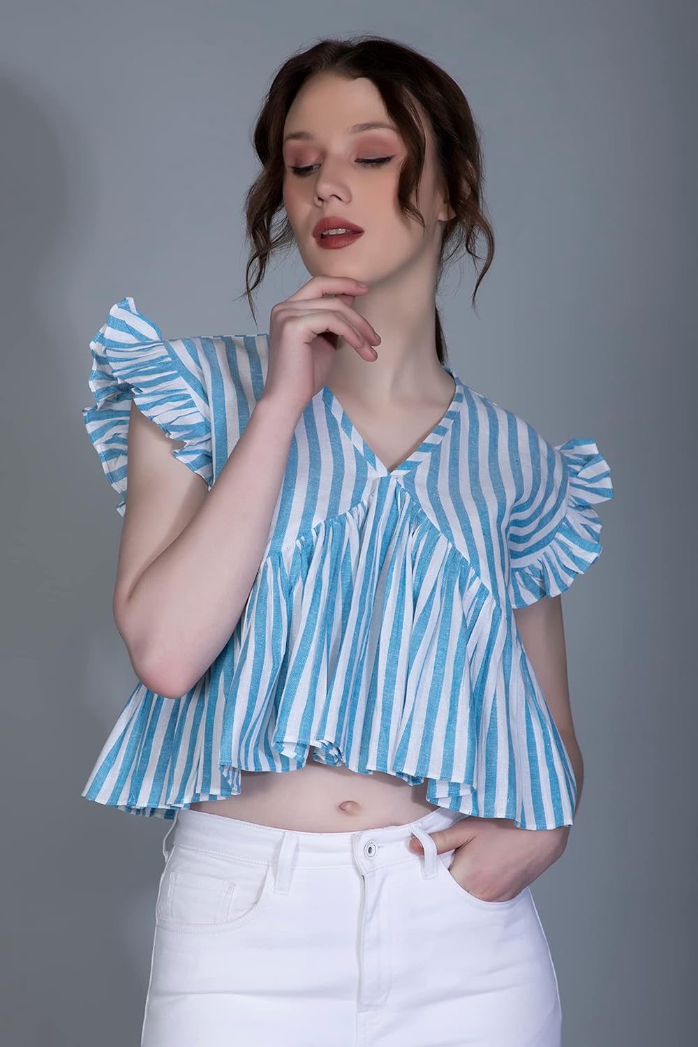 GRECIILOOKS Tops for Women - Cotton Lining Pattern Stitched Regular Fit T-Shirt