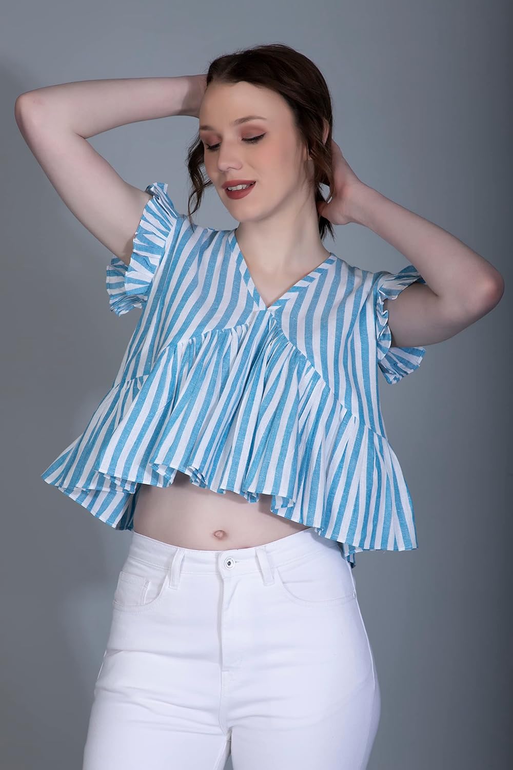 GRECIILOOKS Tops for Women - Cotton Lining Pattern Stitched Regular Fit T-Shirt