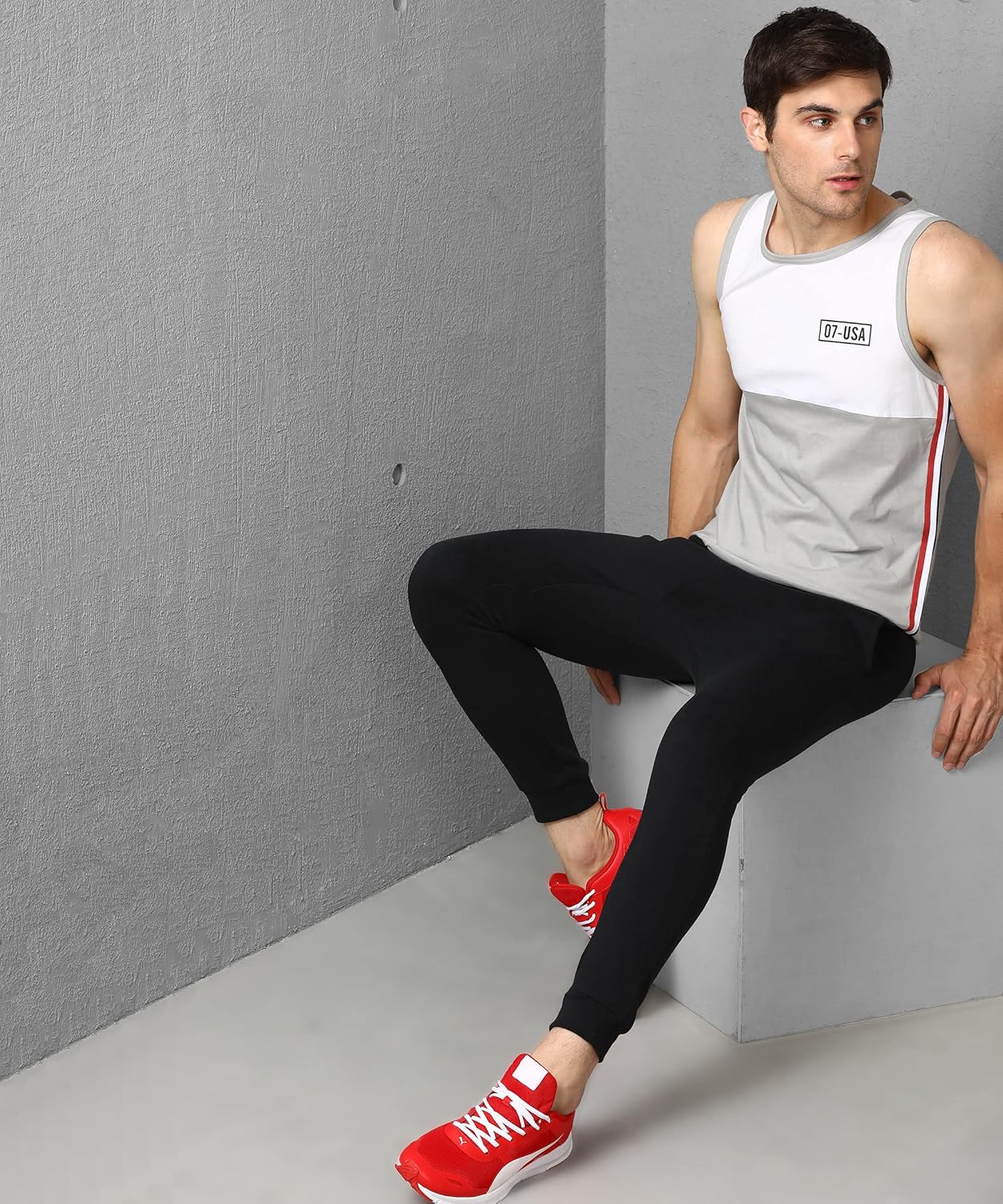 Alan Jones Clothing Men's Cotton Colorblocked Sleeveless Regular Fit T-Shirt-5