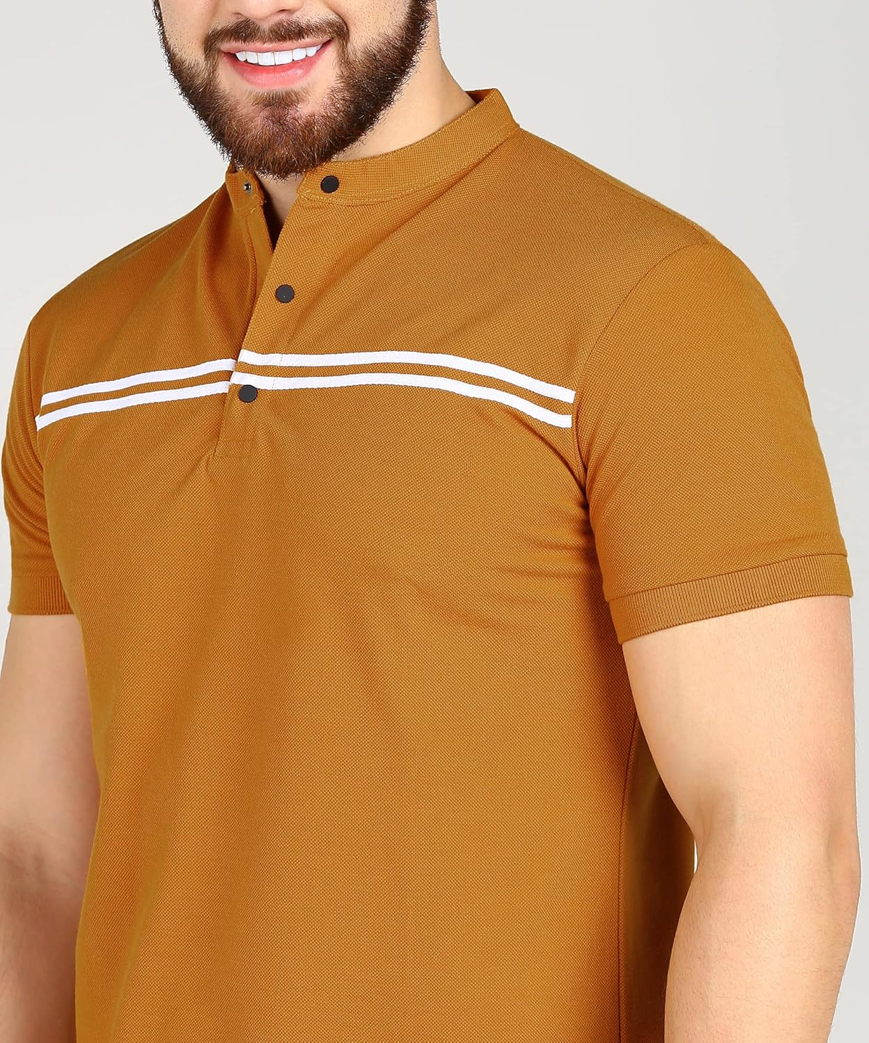 Alan Jones Clothing Men's Mandarin Collar Solid Polo Slim Fit T-Shirt-6