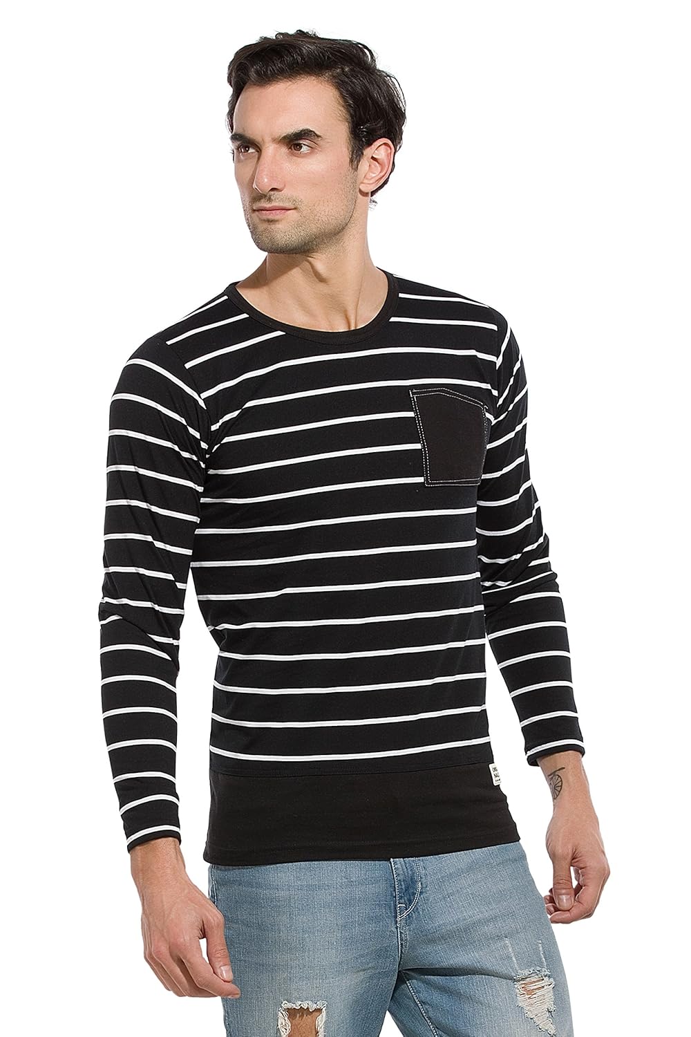Alan Jones Clothing Men's Cotton Full Sleeves Striped Slim Fit T-Shirt-1