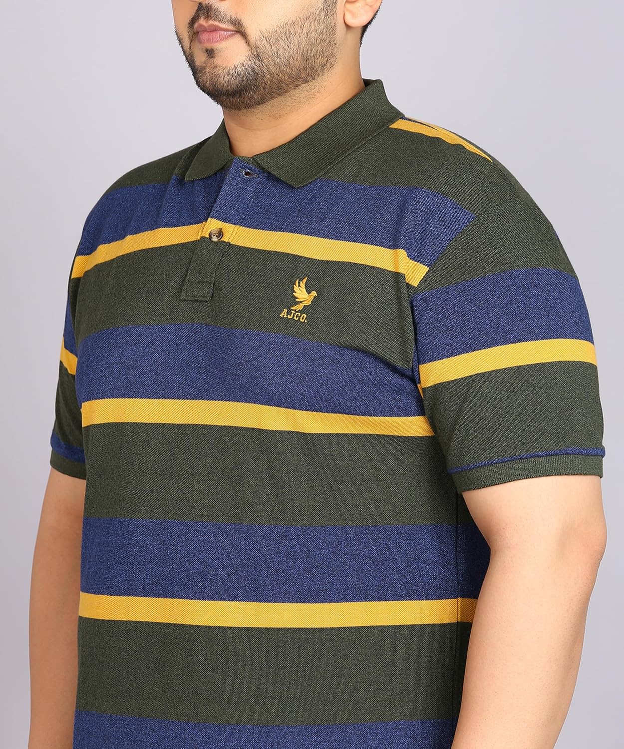 Alan Jones Clothing Striped Polo Collar Regular Fit T-Shirt for Plus Size Men-5