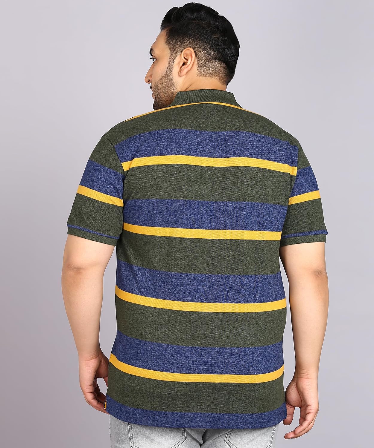 Alan Jones Clothing Striped Polo Collar Regular Fit T-Shirt for Plus Size Men-4