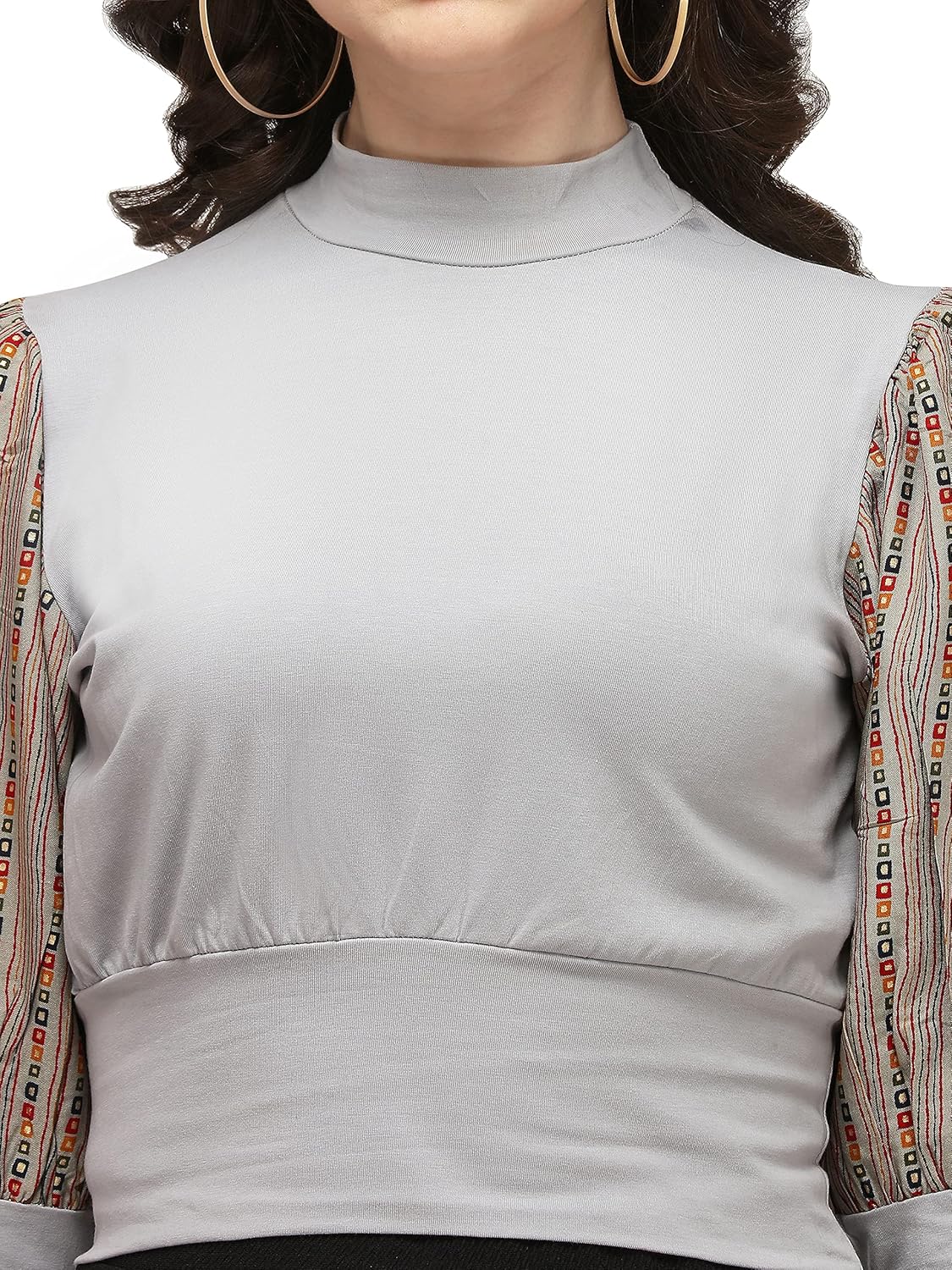 GRECIILOOKS Women Cotton Casual Regular Fit Top (Grey , Large)