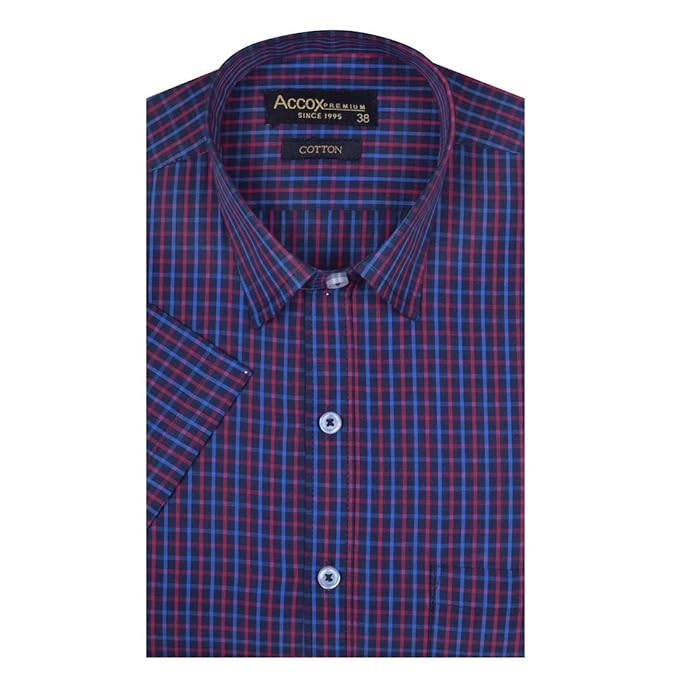 Accox Multicolor Men's 100% Cotton Half Sleeve Checkered Regular Fit Formal Shirt