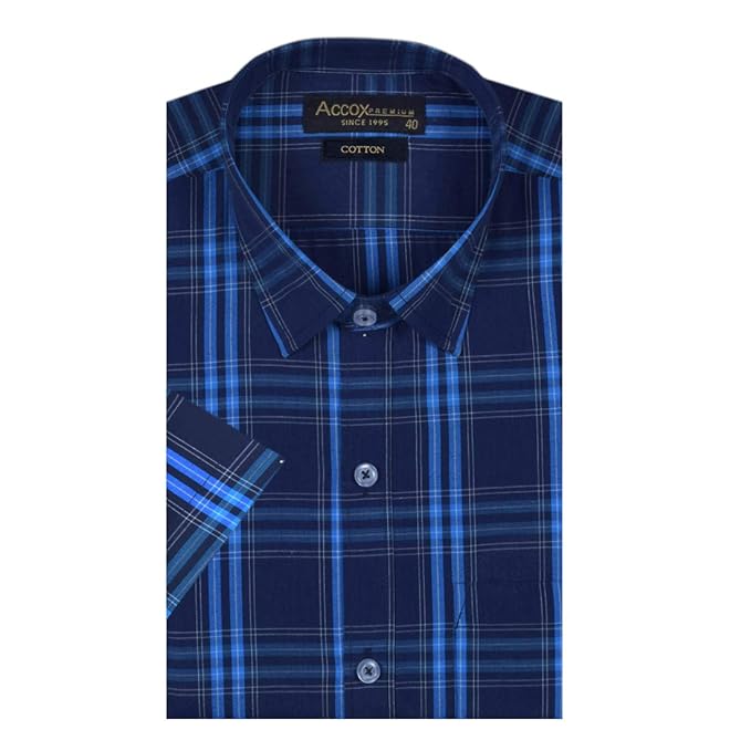 Accox Multicolor Men's 100% Cotton Half Sleeve Checkered Regular Fit Formal Shirt