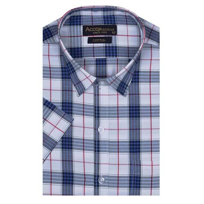 Accox Multicolor Men's 100% Cotton Half Sleeve Checkered Regular Fit Formal Shirt