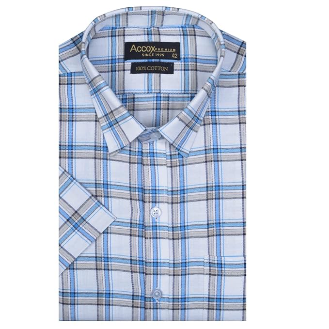 Accox Multicolor Men's 100% Cotton Half Sleeve Checkered Regular Fit Formal Shirt