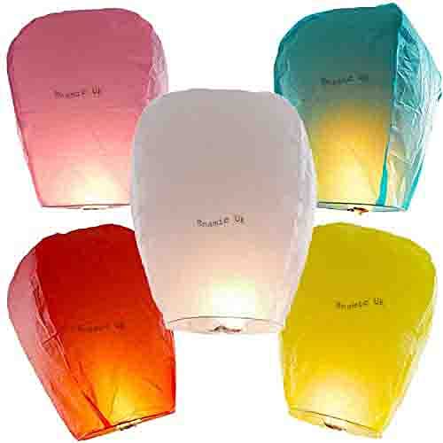 Enamic UK Sky Lanterns Wishing Hot Air Balloon/Flying Night Sky Light Candle for Diwali/Christmas/Birthday/All Festival Multicolor Pack of 5 || G@252