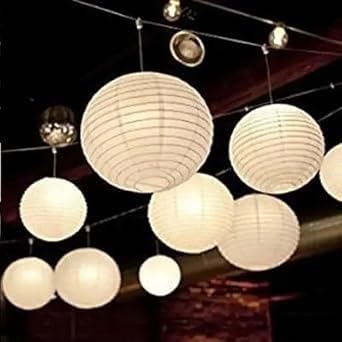 Wagela Round Hanging Ball Paper Hanging Lantern Paper Lamp | Balcony Decoration Items Outdoor | Light Lamp | Hanging Lamp | Lantern Paper Lamp for Decoration at Party Birthday Diwali. (White, 10pcs)