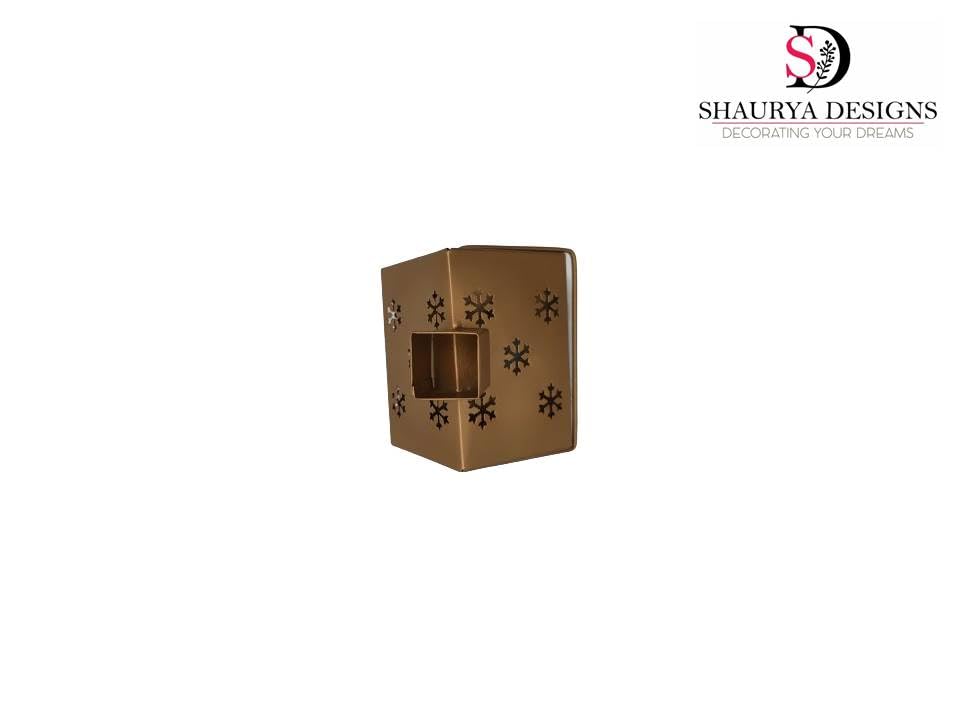 SHAURYA DESIGNS Metal Hut Lantern with Snowflake Etching Pattern - Illuminate and Decorate Your Space for Christmas, Diwali, and Celebrations - Gold (Size 10 x 10 x 15 CM)