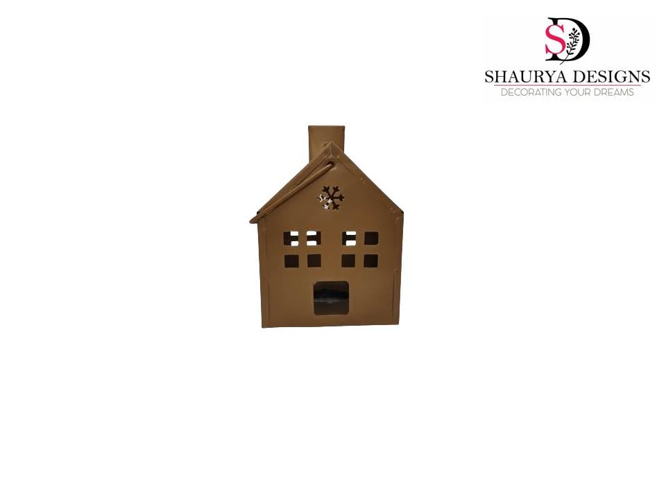 SHAURYA DESIGNS Metal Hut Lantern with Snowflake Etching Pattern - Illuminate and Decorate Your Space for Christmas, Diwali, and Celebrations - Gold (Size 10 x 10 x 15 CM)