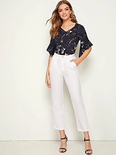 GRECIILOOKS Women's Plain Crepe with Ruffle Sleeve Design on HaGL-Sleeve Top