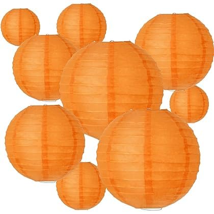 Moon Exclusive ORANGE Paper Lantern "10 Inches" (02Pieces) | Kandil | Hanging Paper Ball| Lantern | Decoration (Pack of 02Pcs ORANGE Colour)