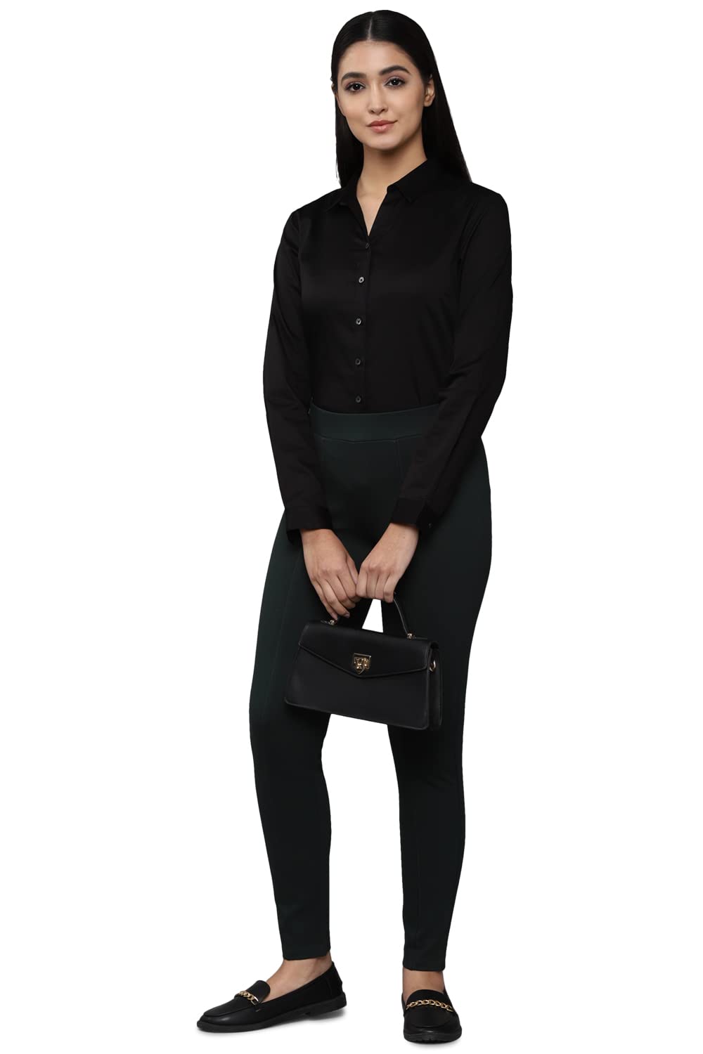 Allen Solly Women's Black Plain Long Sleeve Casual Shirt