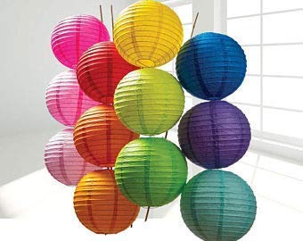 Rozi Decoration Paper Round Hanging Ball Lantern Lamps (Multicolour, 12 Inch) - Pack of 5